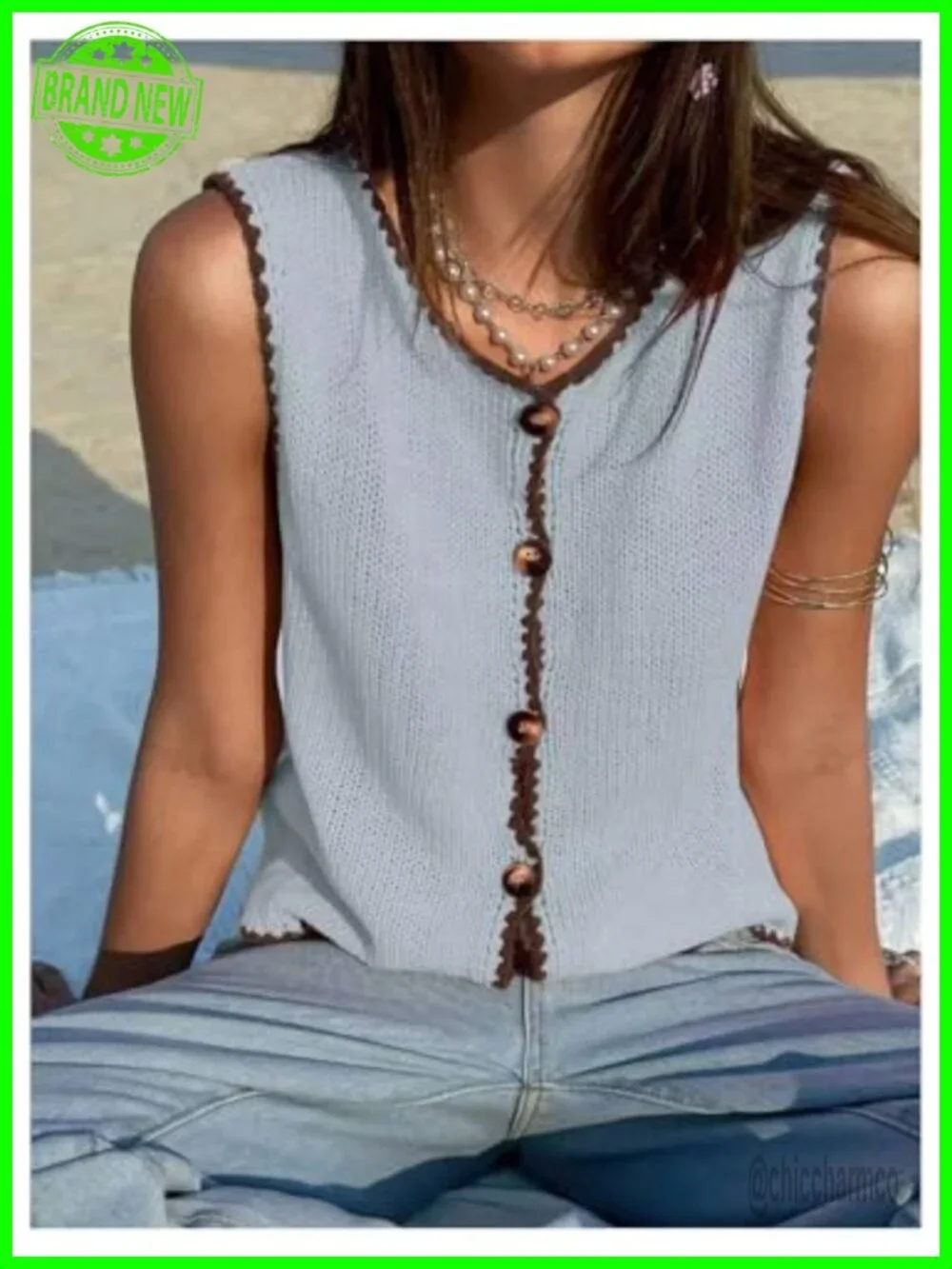 Button Up Sweater Vest Sleeveless Cardigan Knit Tank Top